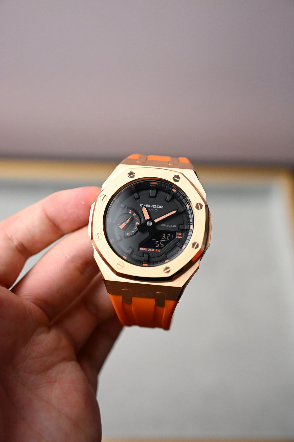 G-Shock Custom Rose Gold Orange – ceas asamblat de Alexie Collection, poza 3